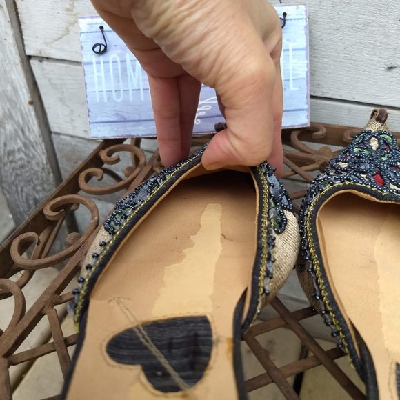 vintage 90s tan navy sequin aladdin curl mules EUC 🎈HOST PICK🎈 - Picture 5 of 11